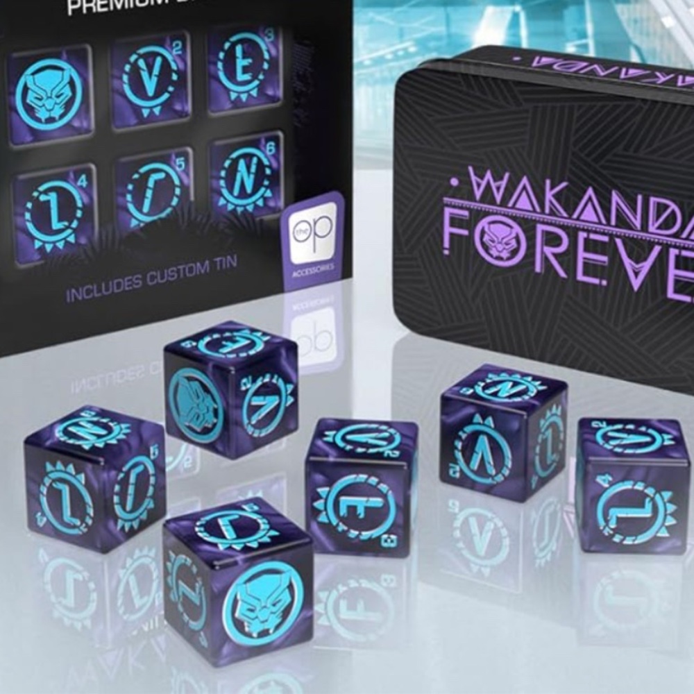 Marvel Wakanda Dice Set with Blue and Purple Accents